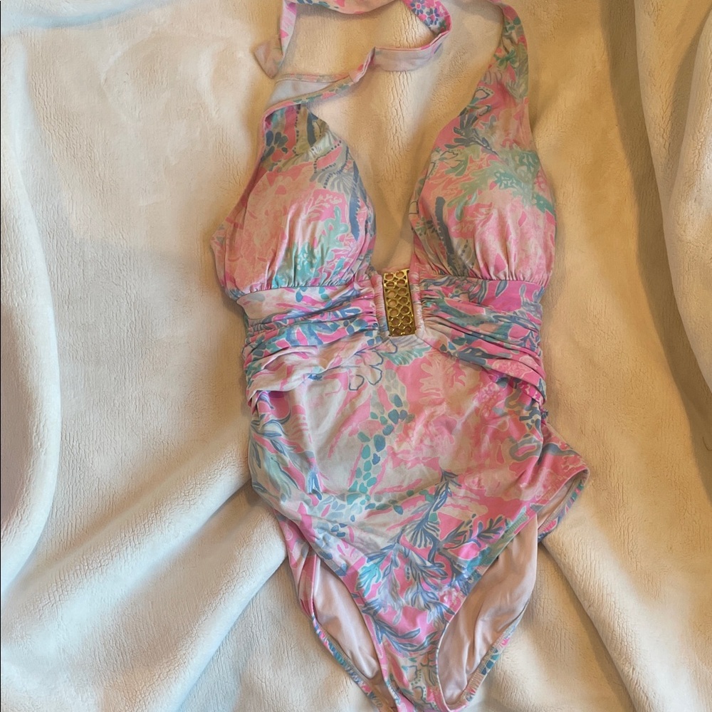 Lilly Pulitzer Pink and Blue Floral One Piece Swimsuit